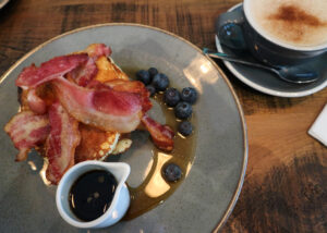 Pancakes with bacon and maple syrup