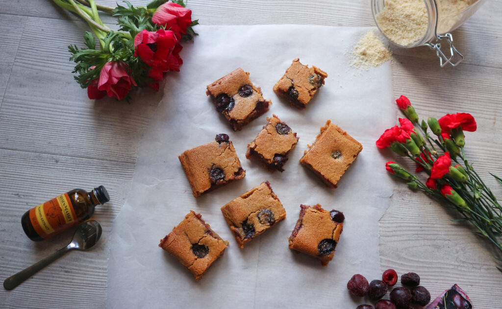 cherry bakewell blondies